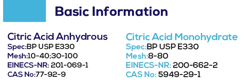 Food Additives Chemical Grade 25kg Bag CAS 77-92-9 Citric Acid Mono